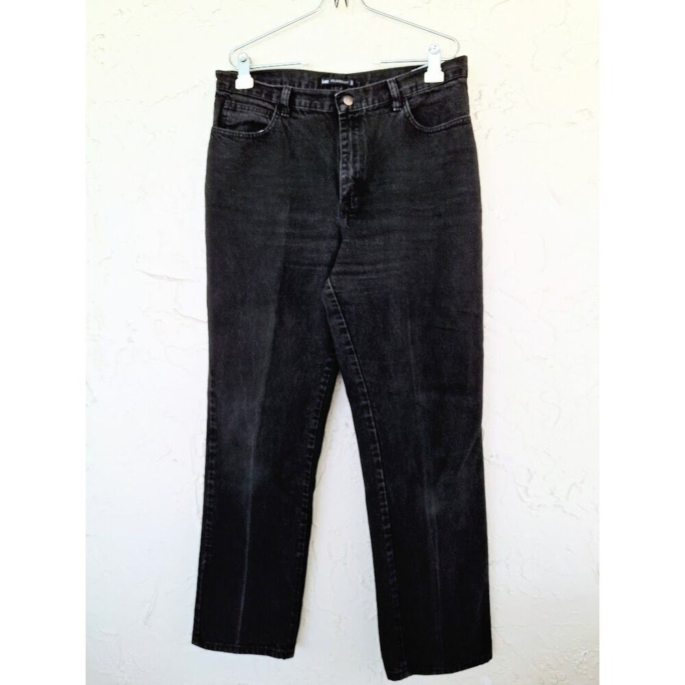 Lee 1889 Women 100% Cotton Jeans 14L Black Washed Relaxed Fit Straight Leg 30518